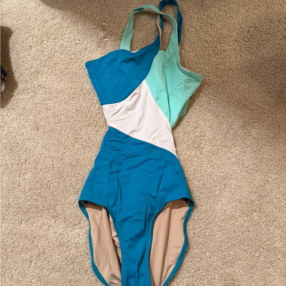 Dynamic Blue and White One-Piece Swimsuit